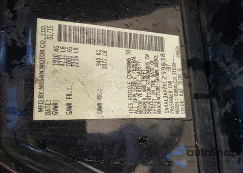 2015 Nissan Altima from USA, damaged, VIN 1N4AL3AP7FC259638